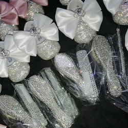 Handmade Bow Rhinestones Baby Girl Kids Shoes Hairband Pacifier Clip Comb First Walker Sparkle Bling Crystals Shower Gift