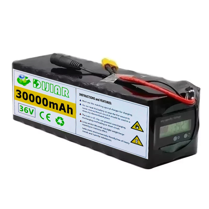 36V Battery 10S4P 30Ah Battery Pack 500W High Power Battery 42V 30000mAh Ebike Electric Bicycle xt60 BMS with Capacity Indicator