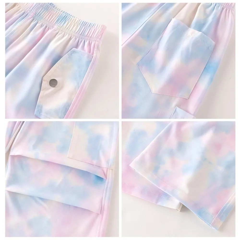 

Quick Dry Tie-dye Cargo Pants Korean Style Mosquito Proof Wide Leg Pants Ice Silk Lightweight Loose Fit Trousers