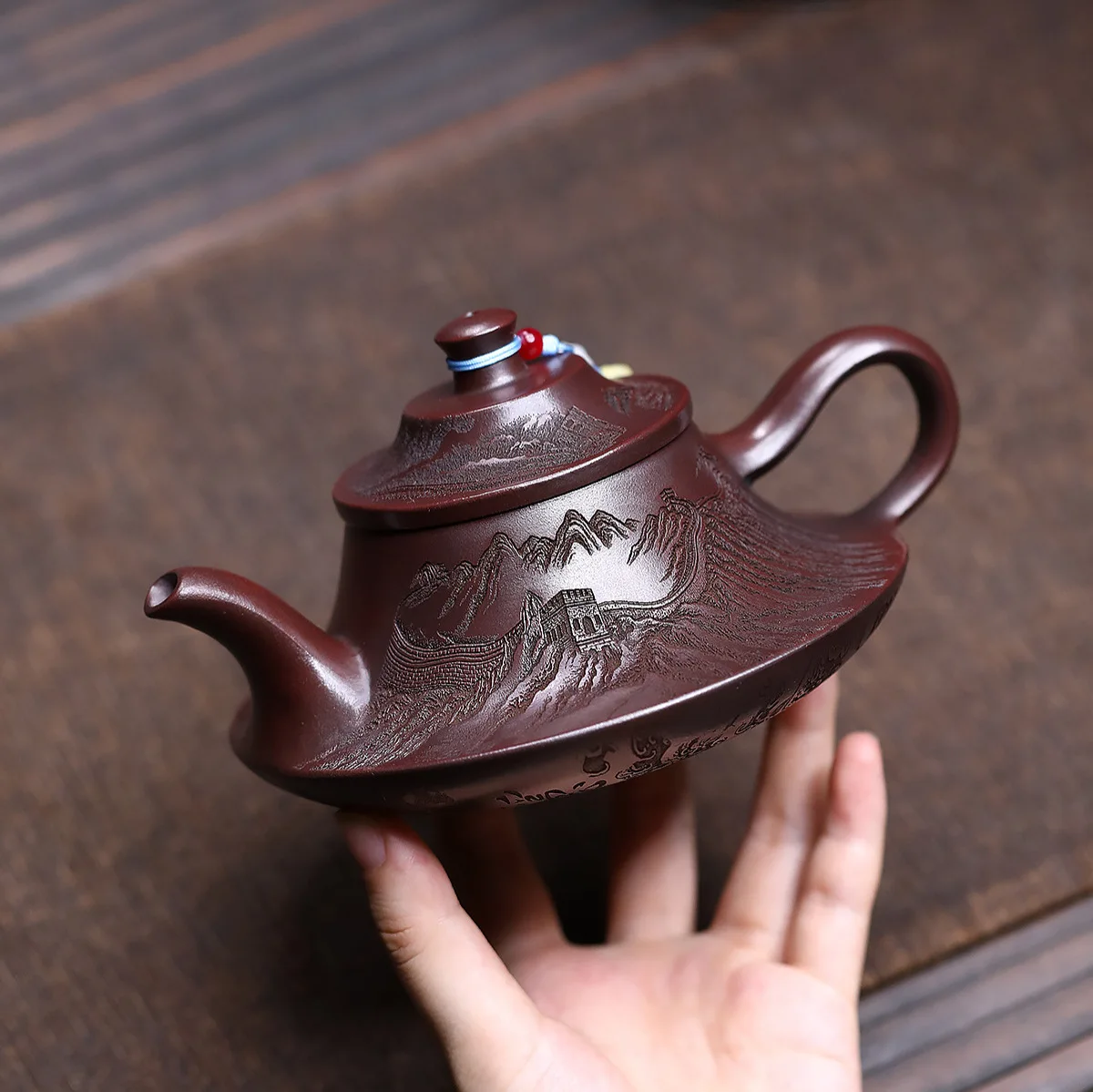 Handmade Yixing Purple Clay Pot Famous Ore Ancient Entire Body Full Carved and Rose Boutique 320cc