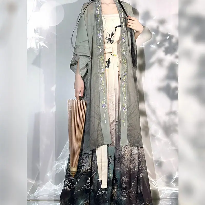 Chinese Hanfu Dress Women Traditional Cosplay Costume Ancient Song Dynasty Summer Printed Camisole+Coat+Skirt Hanfu 3pcs Suit