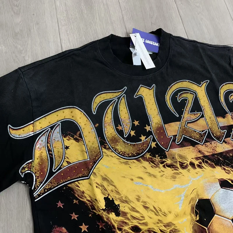 Unisex Duaa T-Shirt Vintage Gothic Letter Print Oversized Y2K Soccer Flame Graphic Short Sleeve Streetwear Casual Top