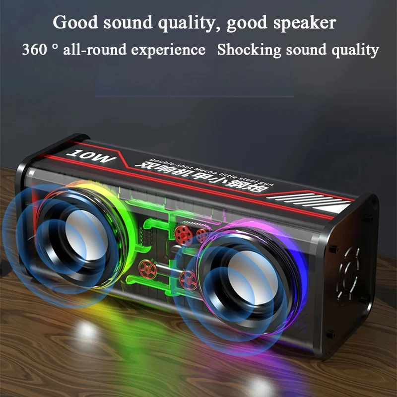 V8 Transparent Mecha Speakers Bluetooth 5.0 Wireless Double Bass Diaphragm Subwoofer Music TWS RGB Light Mini Party Loudspeaker