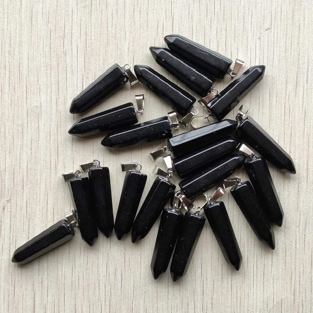 Wholesale  24Pcs/Lot Fahsion Hot Selling Natural Black Onyx Stone Charms pillar Pendants for  jewelry marking Fast shipping