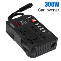 Interruptor de encendido/apagado de protección contra sobrecarga, 4 enchufes de CA, convertidor de 12V CC a CA de 220V, inversor de coche, 4 puertos USB, adaptador de corriente de 300W