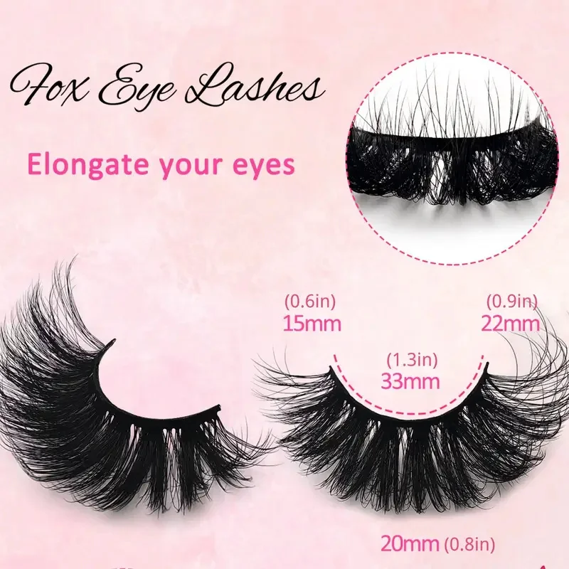 7 pairs of fluffy cat eye false eyelashes set -22-25mm thick, reusable D&C roll false eyelashes