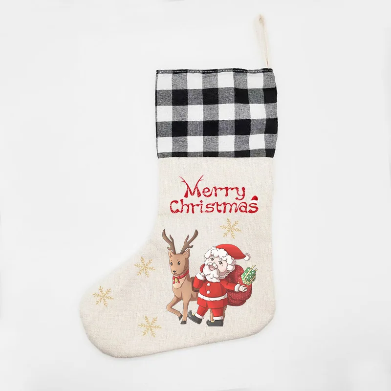 Blank Sublimation Linen Chirstmas Stocking With Checkered For Sublimation INK Print DIY Gifts Double-sided DIY Printing