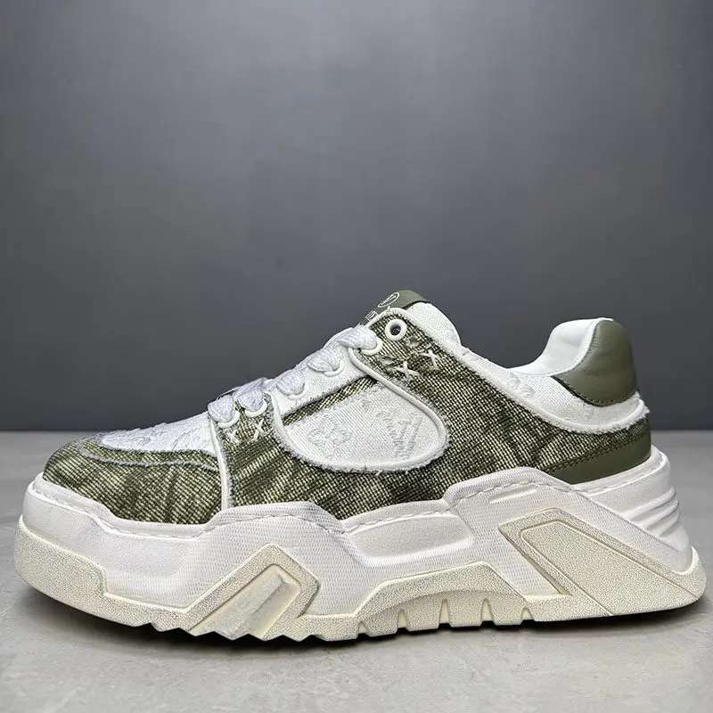 Retro Denim Canvas Shoes Men's Thick Soled Vulcanized Shoes Comfortable Breathable Casual Sneakers Height Increasing Board Shoes