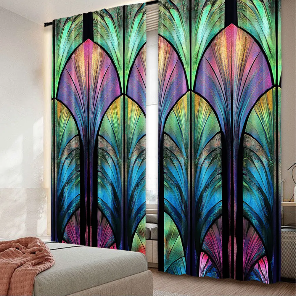 2Pcs Abstract Window Curtains Boho Pattern Ombre Detail Graphic Motifs Window Drapes Modern Simplistic Drapes