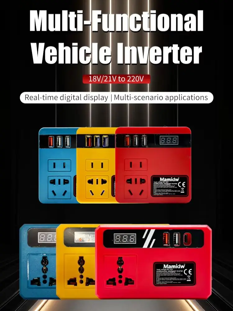 Przetwornica napięcia do akumulatorów litowych 18V-21V, 3 porty USB, Type-C, gniazdo AC, przenośna przetwornica do akumulatorów narzędzi elektrycznych, zasilanie awaryjne na zewnątrz. — 2