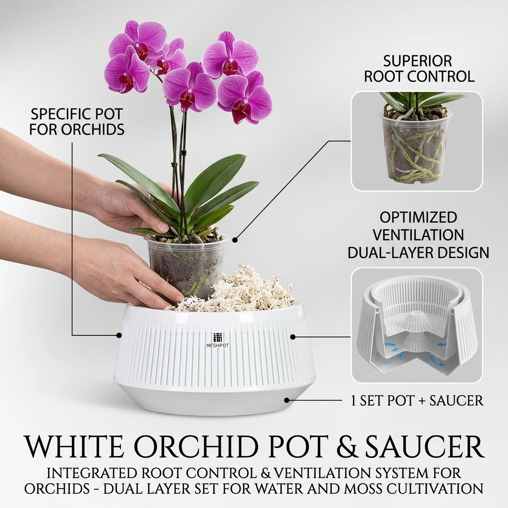 Orchideentopf mit Löchern, Kunststoff-Blumentopf, dekorativer Orchideen-Pflanztopf mit Drainagelöchern und Untersetzer zur Förderung der Luftzirkulation – Detail 5