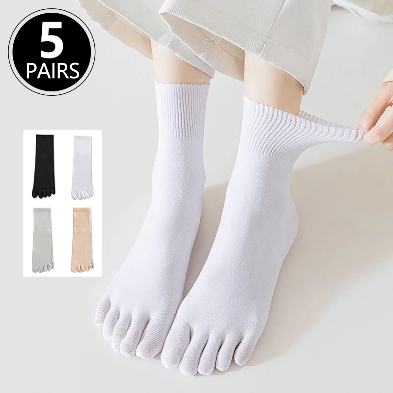 5 Pairs Five Fingers Socks Women Cotton Toe Socks Sports Anti-slip Low Cut Ankle Socks with With Separate Fingers