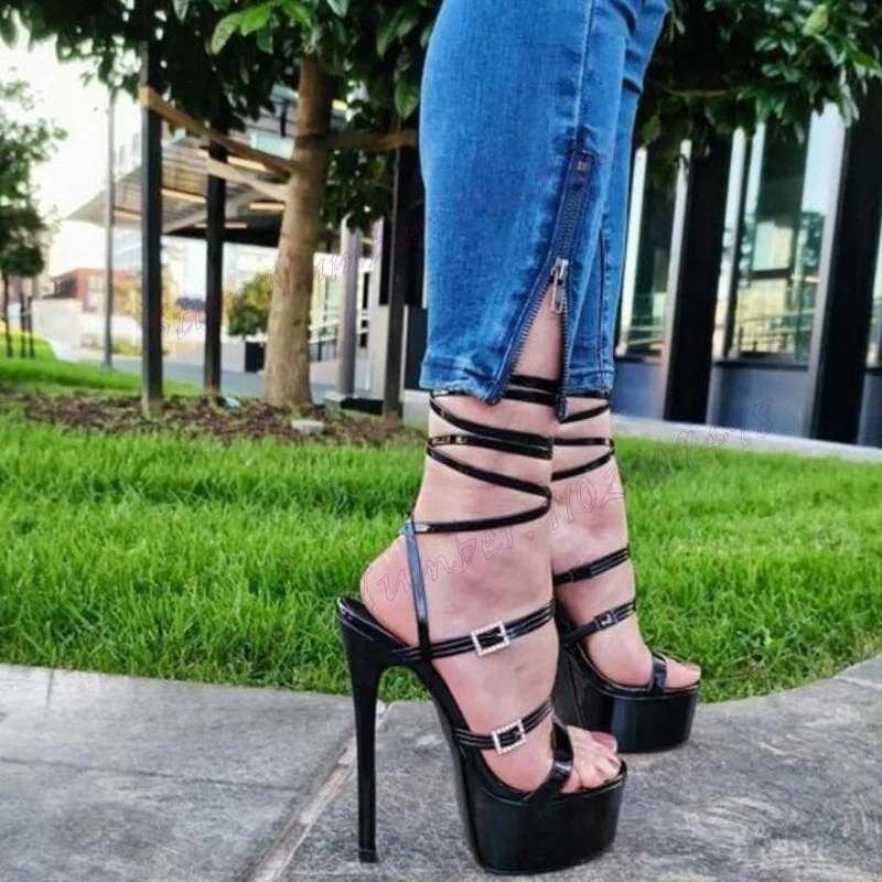 Black Cross Strap Platform Sandals Round Toe Shoes for Women Stilettos High Heels Evening Party Shoes 2024 Zapatos Para Mujere