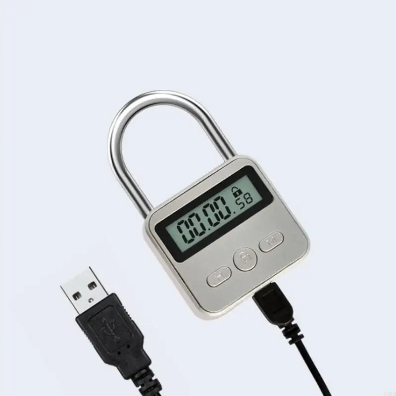 قفل مؤقت إلكتروني قفل معدني للجسم مع جهاز أمان قابل للتعديل من 1 دقيقة إلى 99 ساعة للمنزل والمكتب P9YB