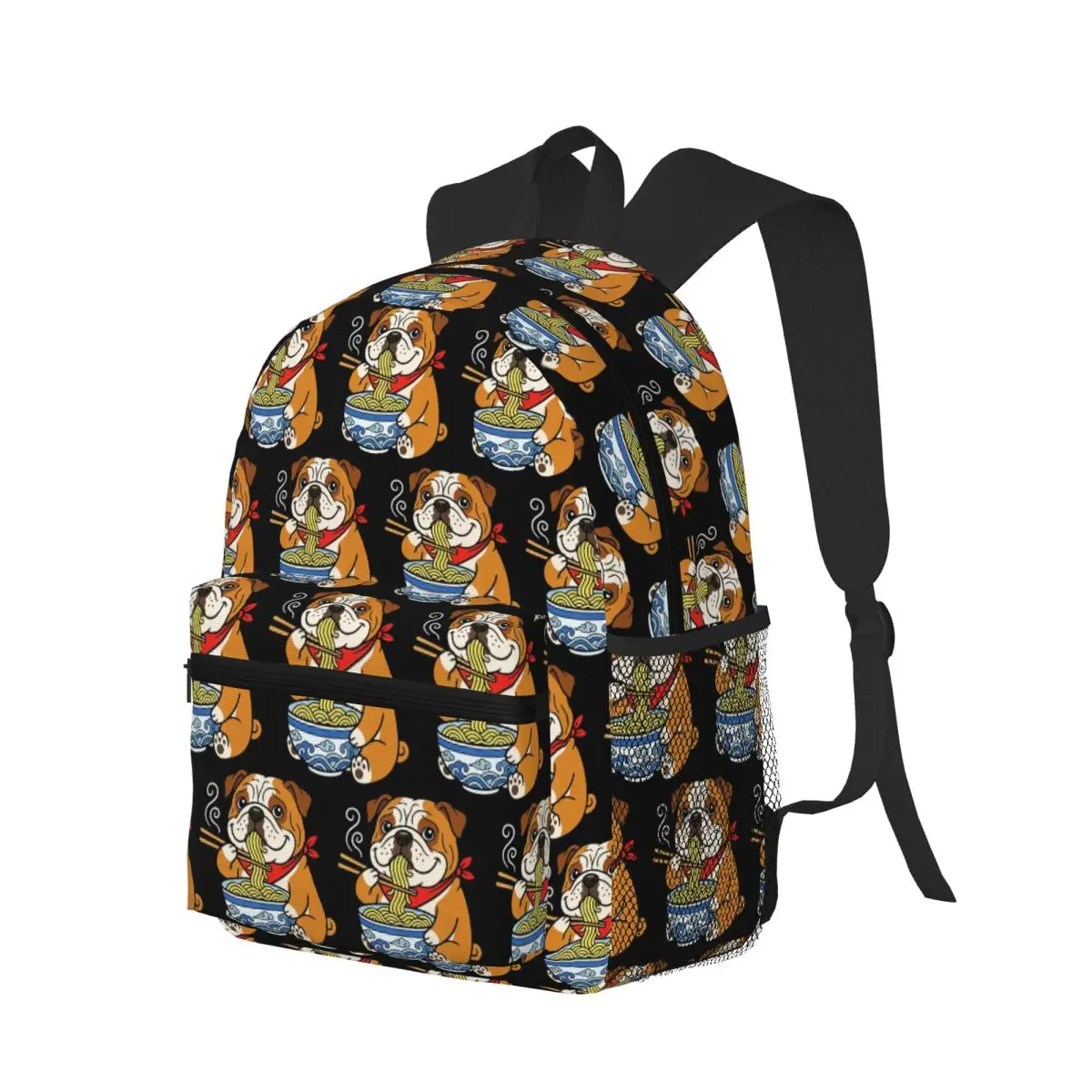 Bulldog Eating Ramen Dog Noodle Illustration Student Backpack School Bag Hiking  Daypack for Men Women Bookbag Shoulder Bags