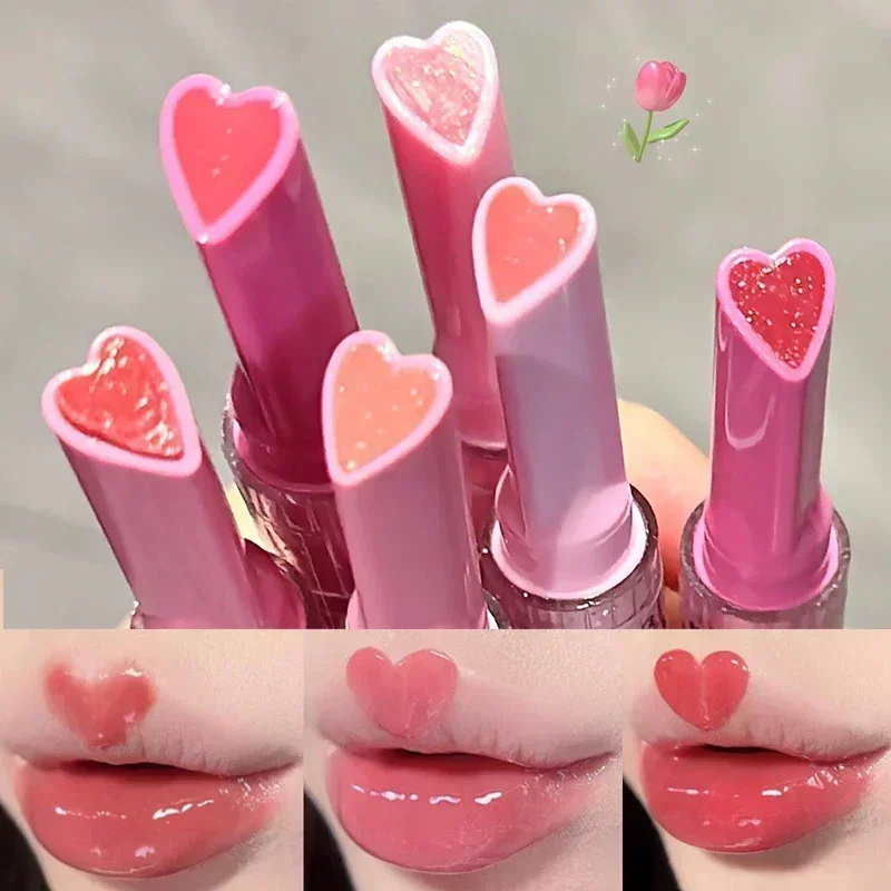 Waterproof Clear Jelly Heart-shaped Lip Gloss Lasting Hydrating Plumping Non-stick Cup Water-light Mirror Lipstick Pen Cosmetics