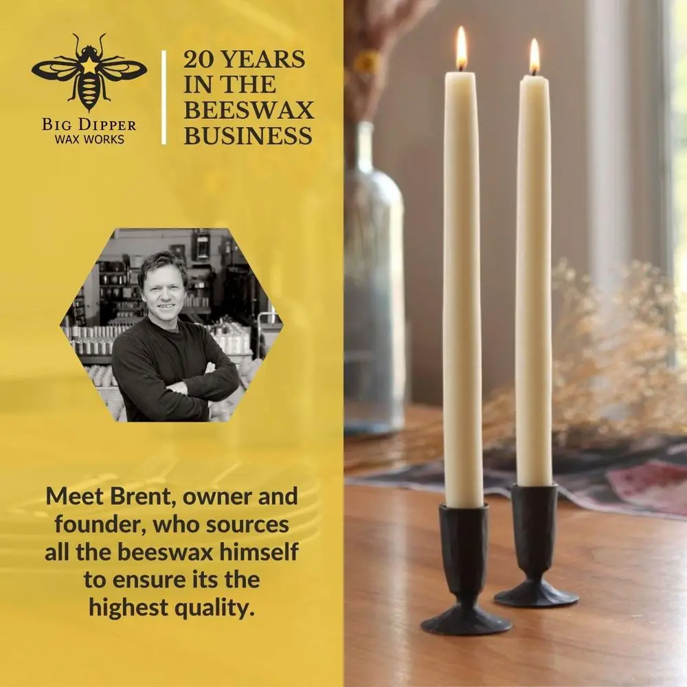 Hand-Dipped 12 White Taper Candles, 2-Pack, 100% Eco Wax, Long-Burning, Clean Burn, Cotton Wick, Handcrafted USA, Ideal for Home
