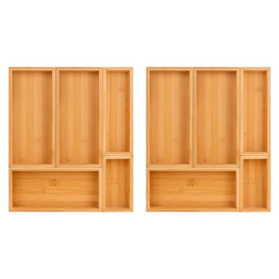 

Набор бамбуковых органайзеров для ящиков, расширяемые разделители для ящиков, деревянные органайзеры для хранения, органайзеры для ящиков для кухни, ванной комнаты, столовых приборов