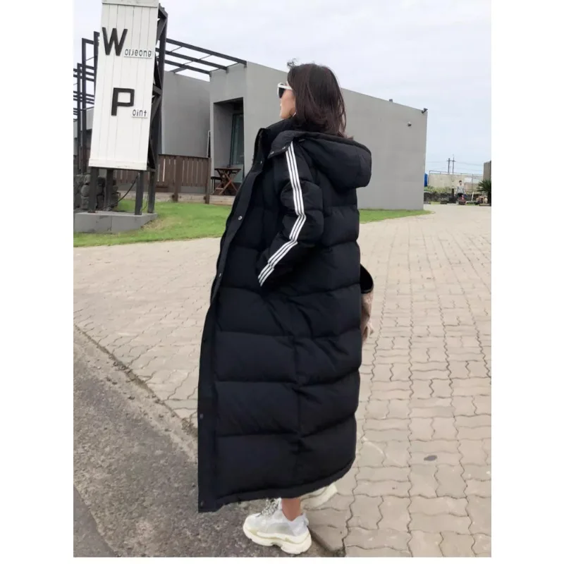 Fashionable Down Jacket, Korean Triple Barred 90 White Duck Down Extra Long Ankle Thick Jacket, Couple Winter New 2024