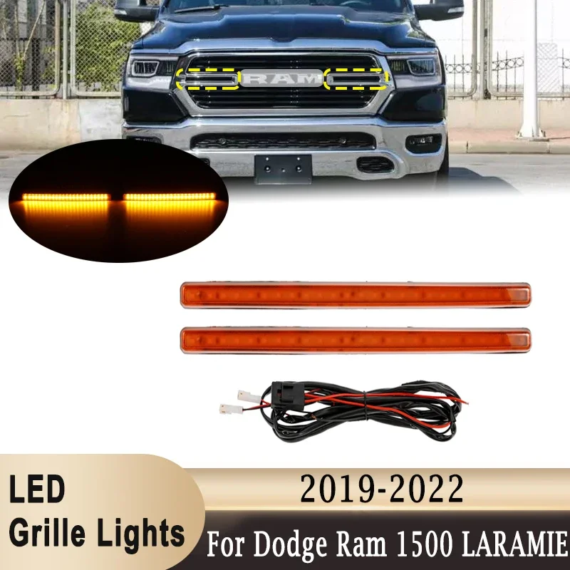 LED Front Grille Light for Dodge Ram 1500 LARAMIE BIG HORN TRADESMAN 2019-2022 Amber Headlight DRL Car Modification Light