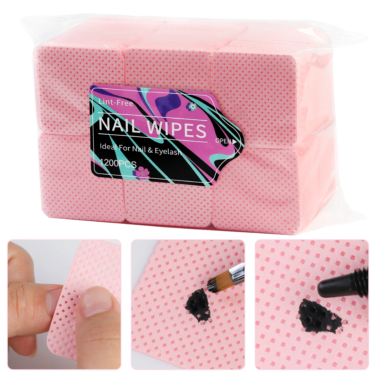 1200pcs Lint-free Nail Polish Remover Napkin Colorful Cotton Wipes Paper Pads UV Gel Dust Cleaner Cleaning For Manicure Tool