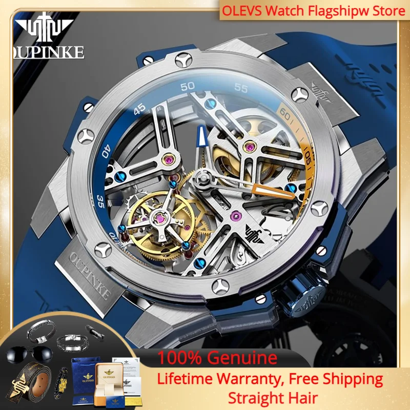 

OUPINKE 8003 Tourbillon Hollow Men Mechanical Watch Silicone Waterproof Large Dial Sapphire Men Automatic Watch Genuine Reloj