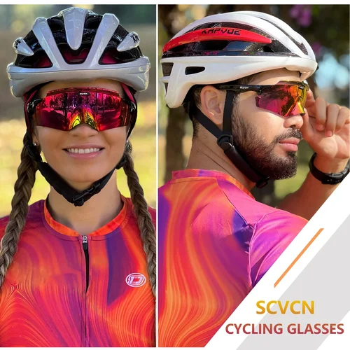 Imagen 2 del producto Scvcn gafas de sol fotocromáticas para ciclismo para hombre, gafas fotocromáticas rojas para bicicleta de montaña, gafas para correr y bicicleta, gafas deportivas