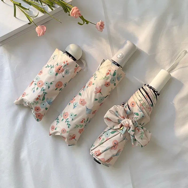 

1 Piece of Romantic Floral Umbrella, Sun Protection & Photo - perfect, 3 - Fold Umbrella for All Weather