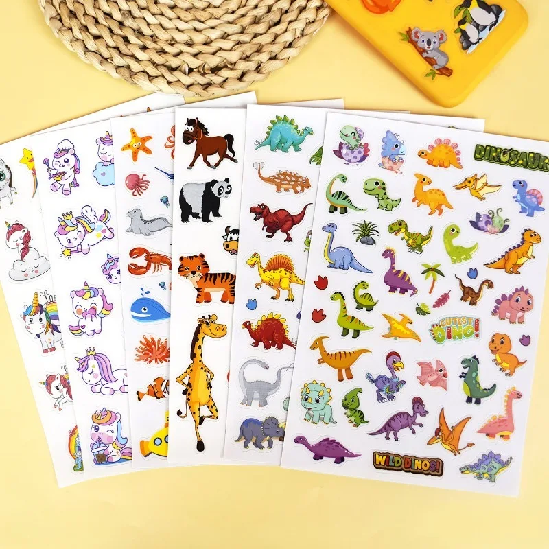 

20pcs Boys Girls Stickers Waterproof Repeated Use Without Trace Water Cup Window Stickers Cute Animal Unicorn Dinosaur Stickers