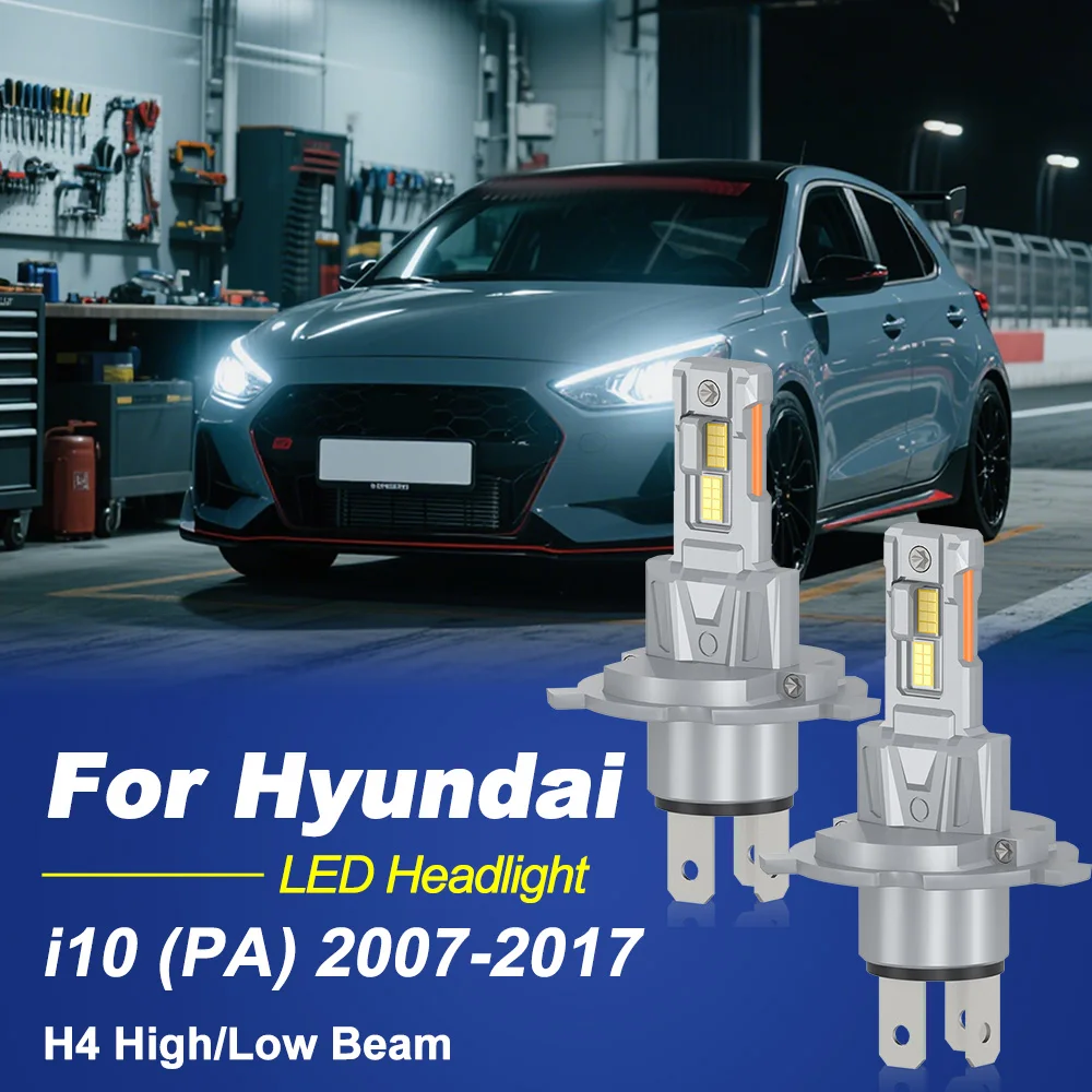 

2 шт. светодиодные лампы H4 Canbus для фар ближнего/дальнего света, 6000K, белые, суперяркие, для Hyundai i10 (PA) 2007-2015, 2016, 2017 годов выпуска.