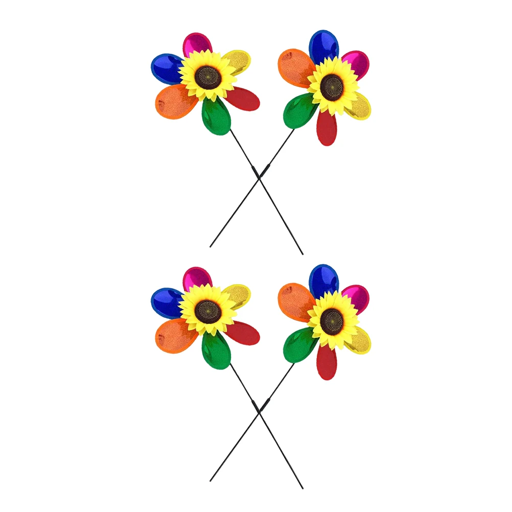 

4 Pcs Windmill Outdoor Decoration Colorful Garden Pinwheels Decorative Stakes Yard Plastic Metal Seven Colors