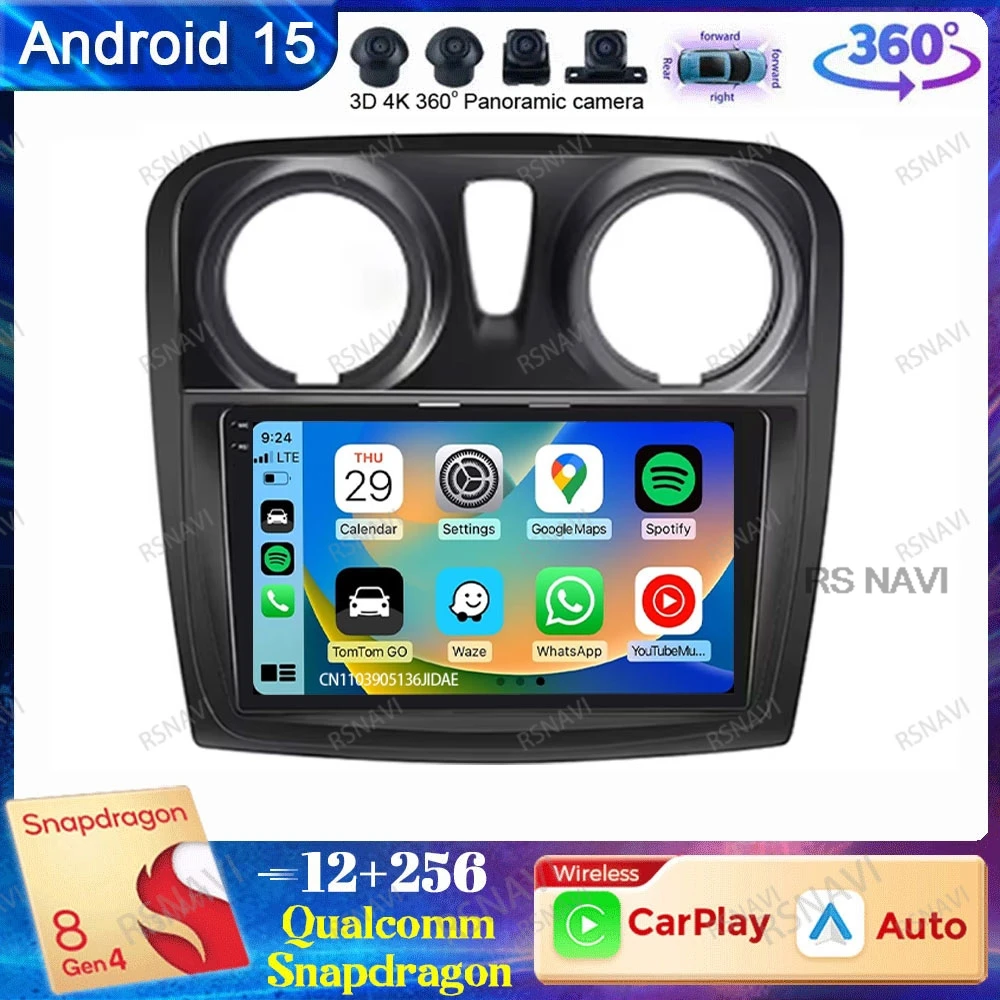 

Автомобильный радиоприемник Android 15 для Renault Logan 2 Sandero 2 2012 2013-2018 2019 AUTO Snapdragon DSP Head Unit Carplay 9/10 дюймов 5G WIFI