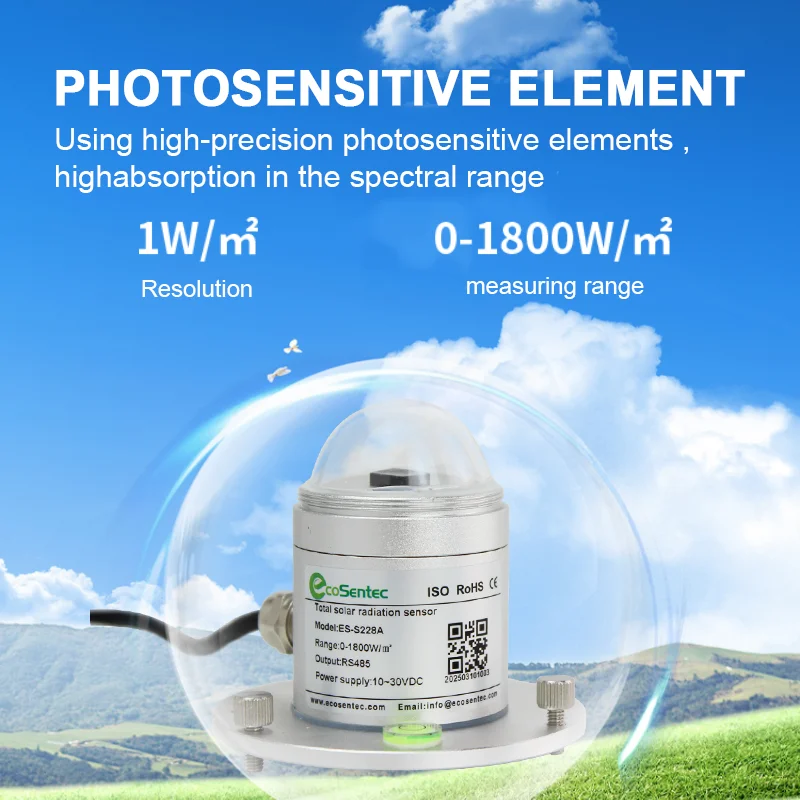 ES-S228A Fotoelektryczny globalny czujnik promieniowania słonecznego Nadajnik RS485 0~1800W/ ㎡   Radiometr natężenia promieniowania do zastosowań rolniczych