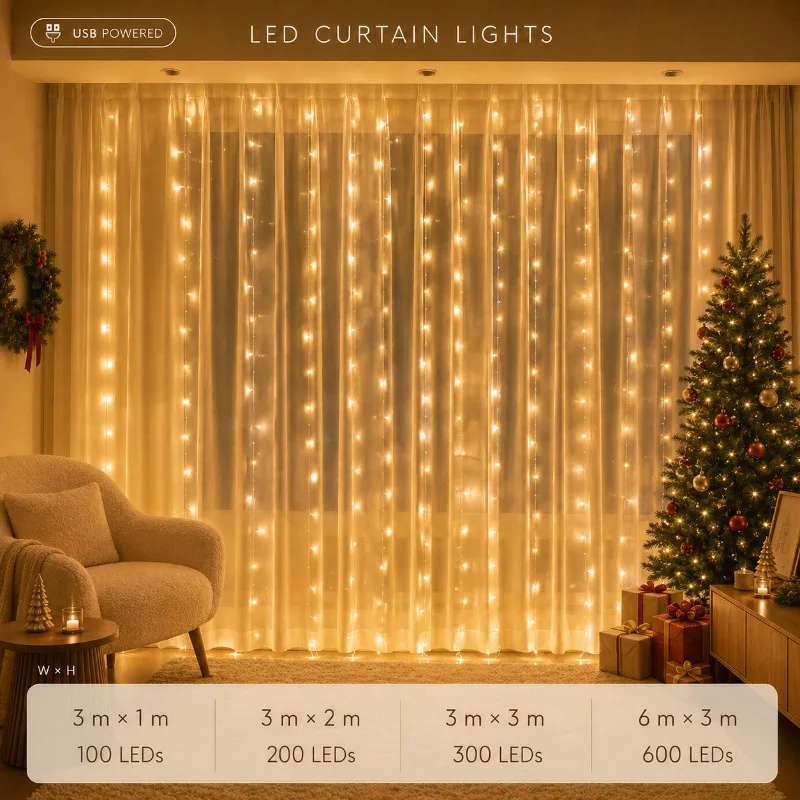 LED Curtain Light Remote Control USB Christmas Garland Wedding Fairy String Light for Party Holiday Decoration New Year