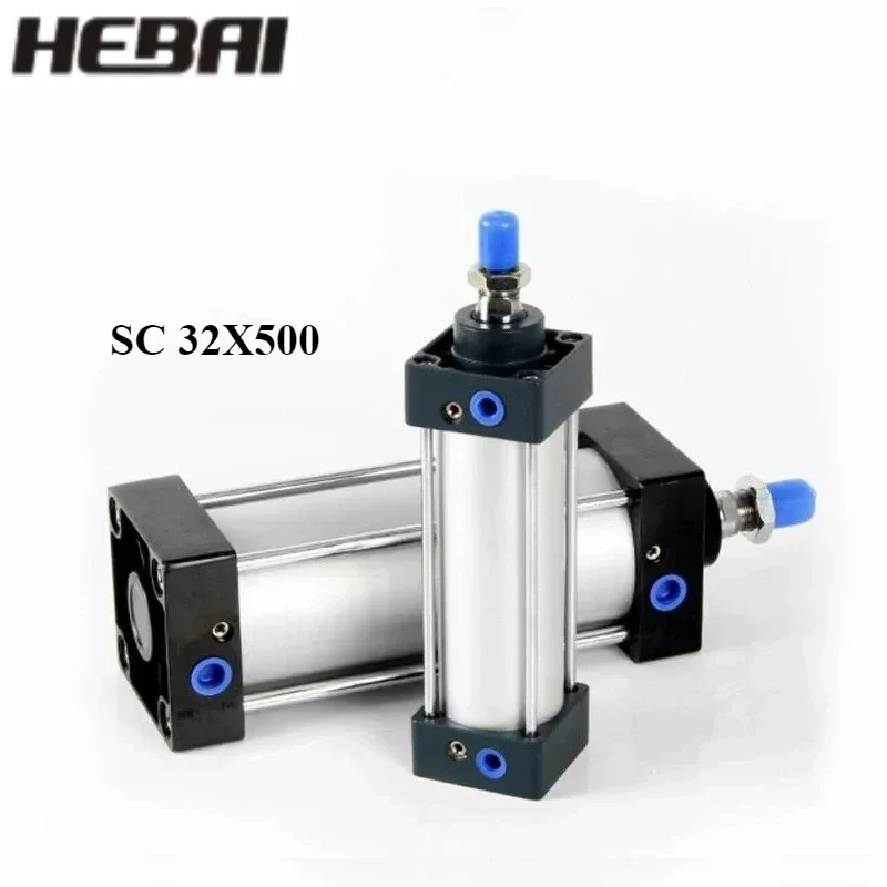 

HEBAI SC Standard Cylinder Pneumatic Air 32MM Bore 500MM Stroke Double Action Pneumatic Cylinder with Big Thrust Piston