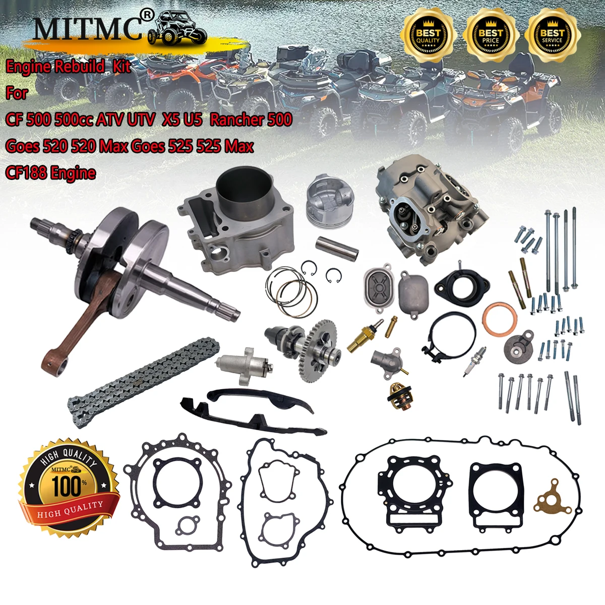 

Engine Rebuild Kit Cylinder Crankshaft Chain For CF ATV 500 X5 U5 Goes 520 525 CF188 Engine 0180-041000 0180-023100 0180-020002