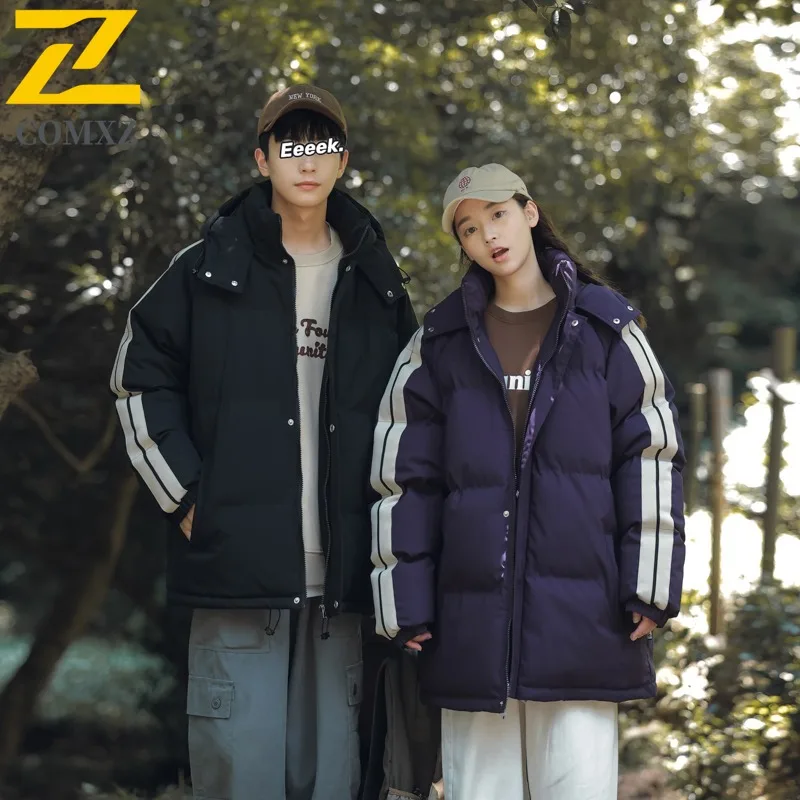 

​Men Thickened Loose Cotton Jacket Hong Kong Style Winter Warm Oversized Puffer Coat Streetwear Outdoor Casual Sport Outwear​