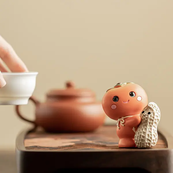 Cute Persimmon Peanut Figurine Chinese Style Lucky Good Things Happen Desktop Ornament New Year Gift Corporate Business Present