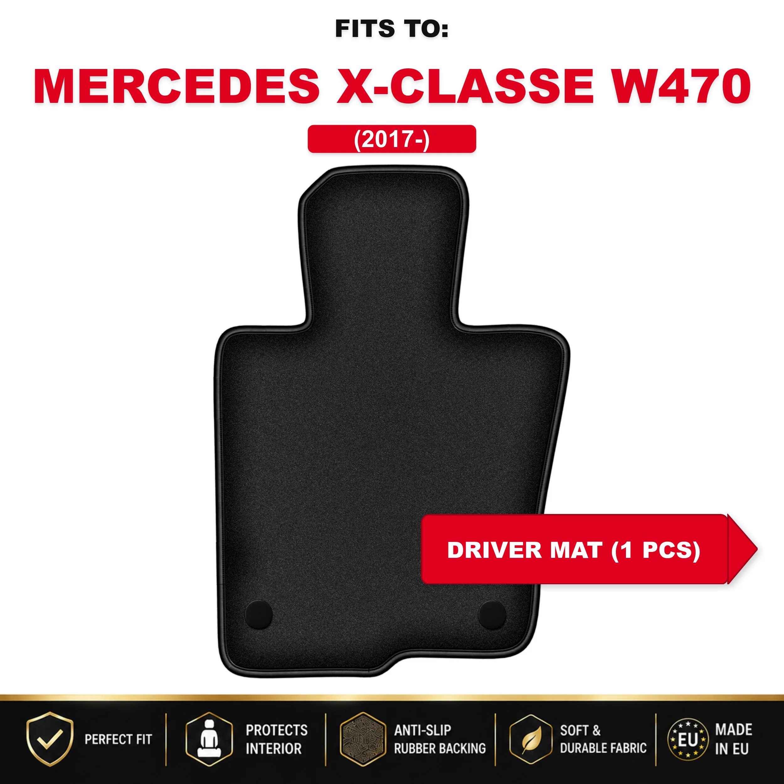 2017 Mercedes X-Klasse W470 2017 Mercedes autovloermat 1 stuks onder de benen van de bestuurder, passend