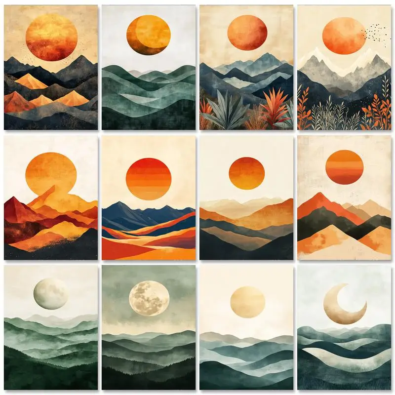 

GATYZTORY Oil Painting By Number Sunset Landscape Wall Art DIY Frame Pictures Acrylic Canvas Home Decoration 60x75cm