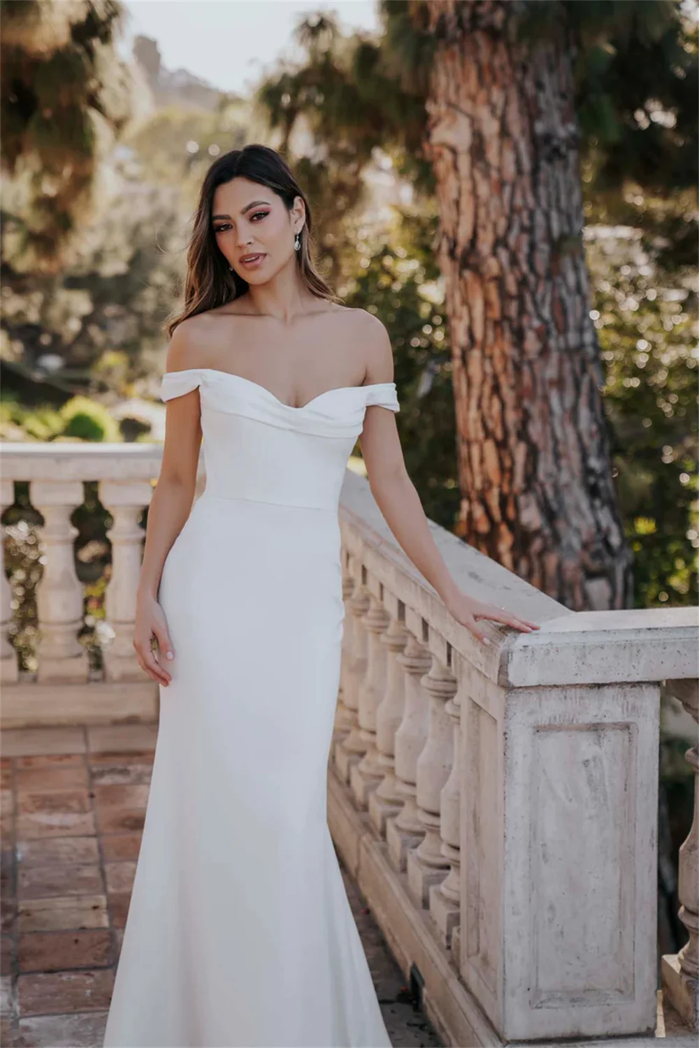 Tokyo Customized Elegant Off Shoulder Wedding Dress Sleeveless Satin Court Train Bridal Gowns 2025 White Mermaid Wedding Gowns