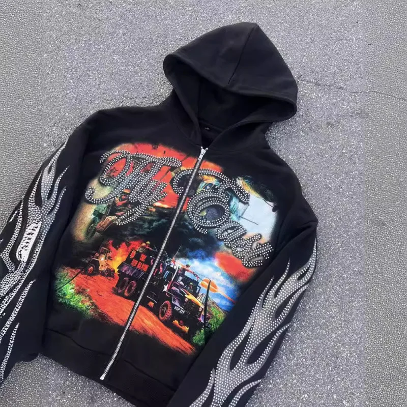 هوديي الرجال الأمريكية الشارع الشهير فضفاضة تناسب البلوز الرجعية الجرافيك تصميم عارضة الخريف الشتاء الاتجاه أزياء خمر نمط بارد #2