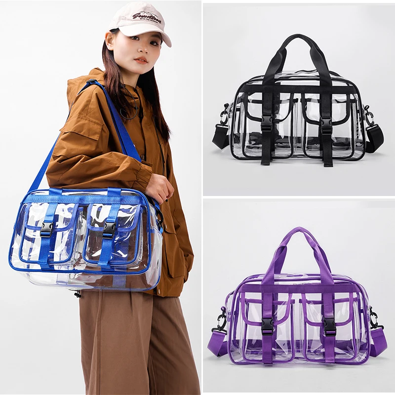 Fashion Versatile Solid Color PVC Transparent Travel Duffels 2026 New Hot Sale Zipper Simple Large Capacity Casual Shoulder Bag