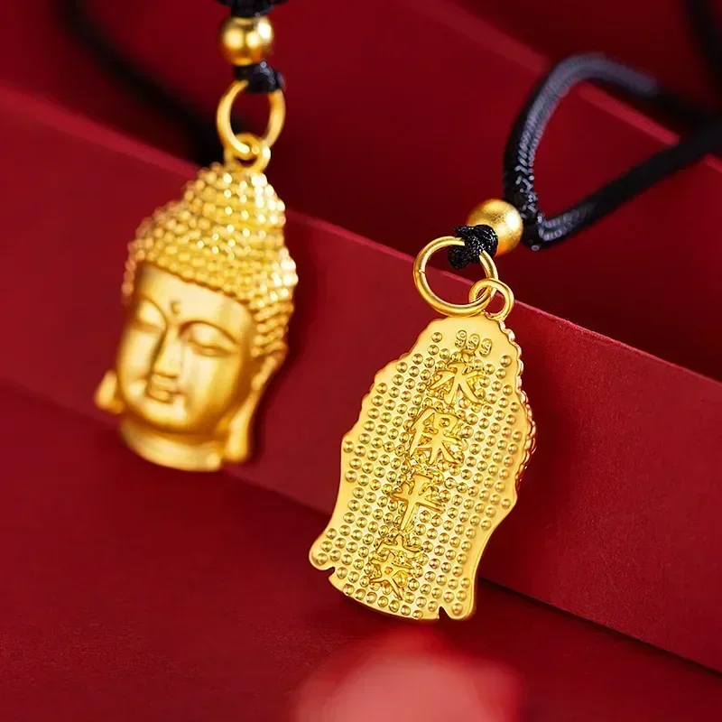 

High quality necklace gold AU999 real gold 24K pendant men and women peace Buddha head necklace jewelry gift for friends