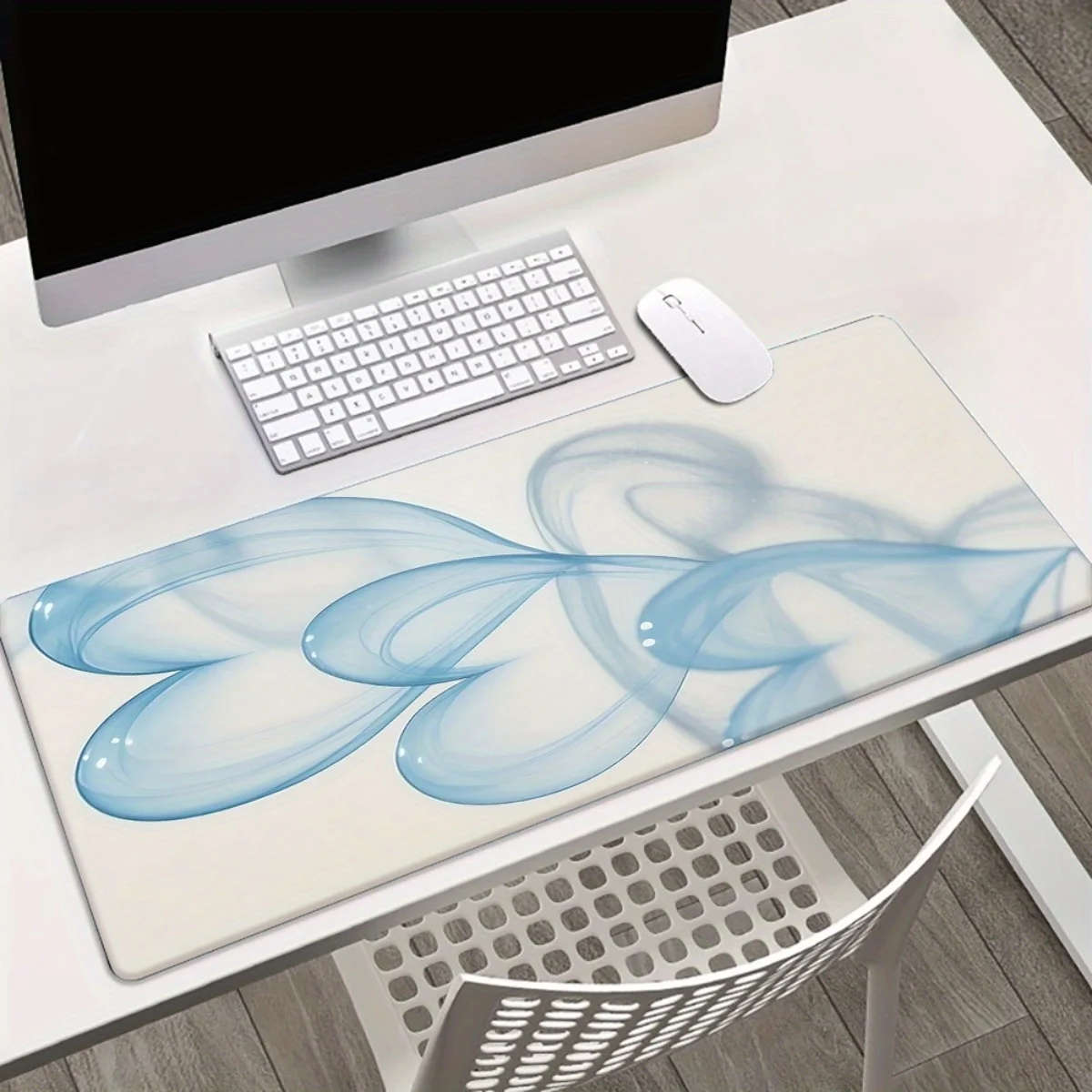 Blue Abstract Smoke Shapes XXL Desk Mat Rubber Extended Gaming Mousepad for PC Computer Office