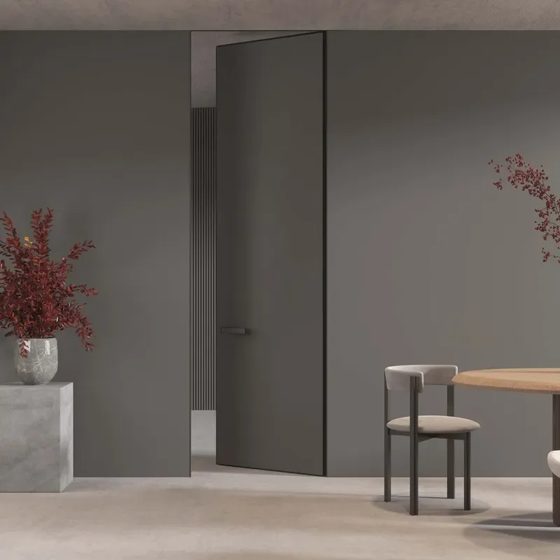 Minimalist Frameless Invisible Aluminum Wood Door for Bedroom Silent Indoor Hinged Door with Flat Exterior and Inner Opening
