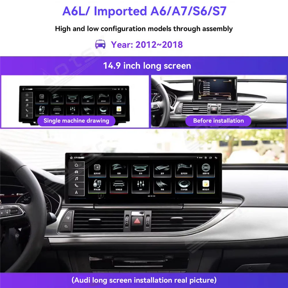 14.9'' Android 14 8+64G Carplay Auto For Audi A6 A6L LHD 2012-2018 Car Multimedia Player GPS Navi Bluetooth Headunit Tools DSP