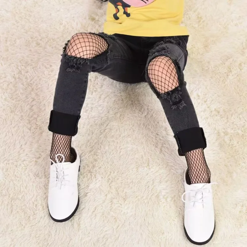

Children's Fishnet Stockings Pantyhose Summer Large, Medium and Small Mesh Stockings Ripped Denim Pantyhose Base Mesh Stockings