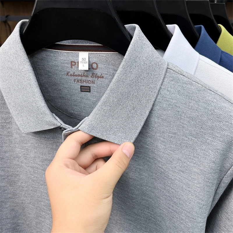 Luxus-Marken-Poloshirt für Herren aus 100% Weicher Baumwolle, Herbst-Neuheit, Einfarbig Bedruckt, Langarm, Revers-T-Shirt, Lässige Business-Herrenbekleidung – Detail 15