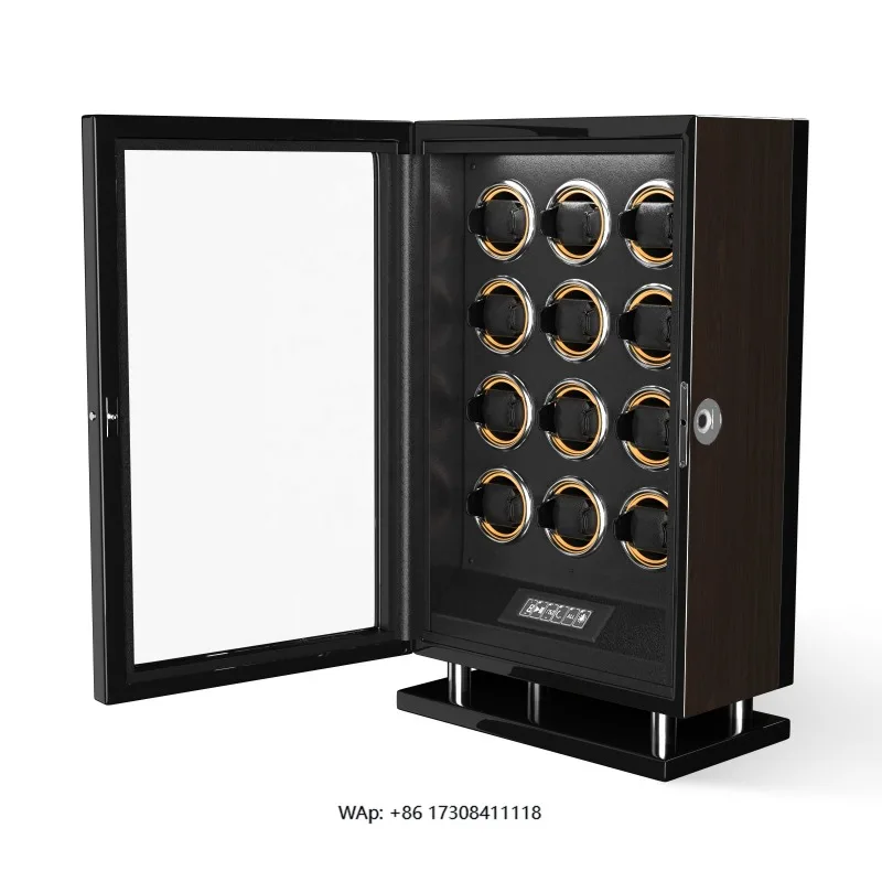 

Oem Odm Wood Vertical Gyro Orbit Remote Control Fingerprint 12 Slots Automatic Safe Watch Winder Case Box